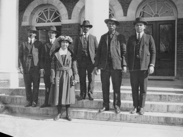  Tantaquidgeon and Nanticoke leaders stand on the steps of the Delaware State Capitol.