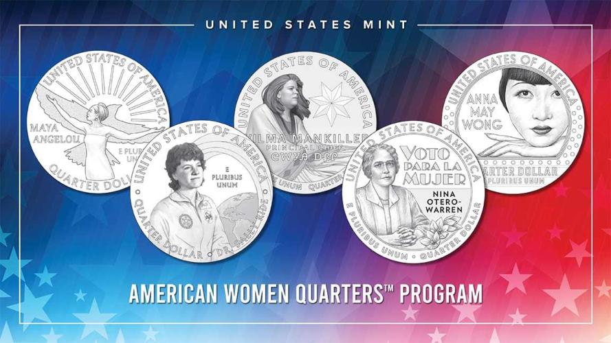 Graphic with five quarter designs featuring the women listed in this article