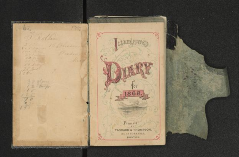 Photograph of title page of a diary from 1868