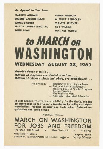 Paper flier announcing the March on Washington