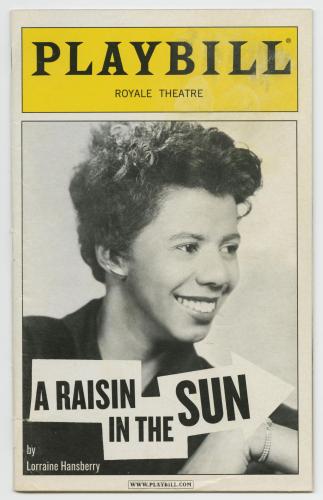 Playbill featuring photo of Lorraine Hansberry in profile and the text: A Raisin in the Sun by Lorraine Hansberry