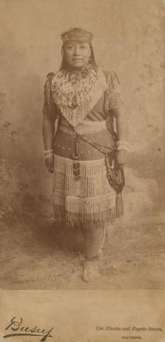 Formal photograph of Sarah Winnemucca dressed in native clothing